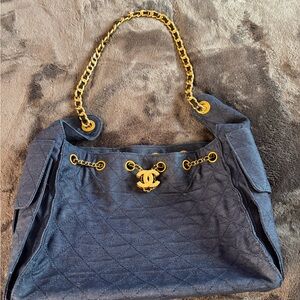 Washed Denim Quilted Shoulder Bag